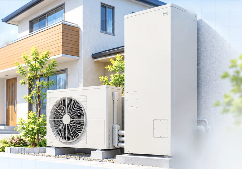 新築住宅とエコキュートの設置イメージ